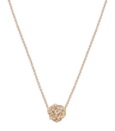 Piaget Rose Gold And Diamond Rose Pendant Necklace In Red