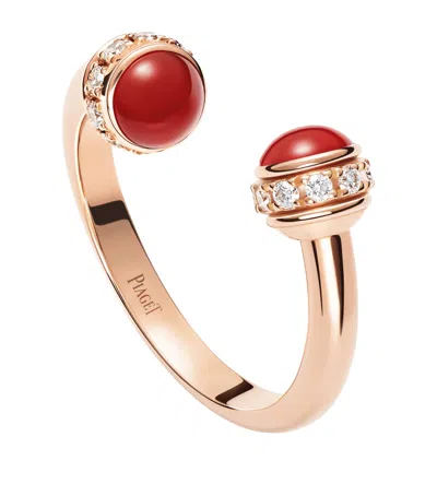 Piaget Rose Gold, Diamond And Carnelian Possession Open Ring In Red