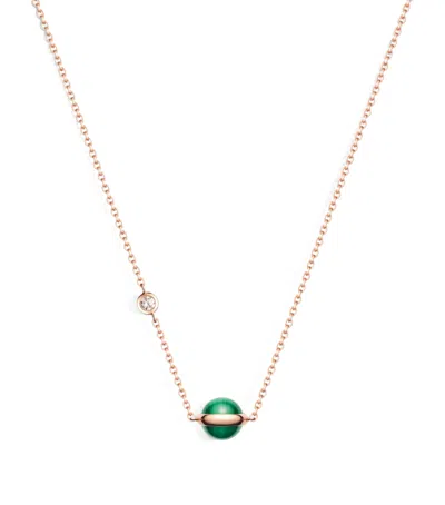 Piaget Rose Gold, Diamond And Malachite Possession Pendant Necklace In Gray