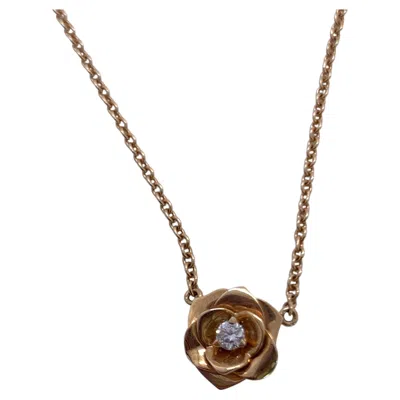Pre-owned Piaget Rose Pendant Necklace 18k Rose Gold Brilliant Diamond In Red