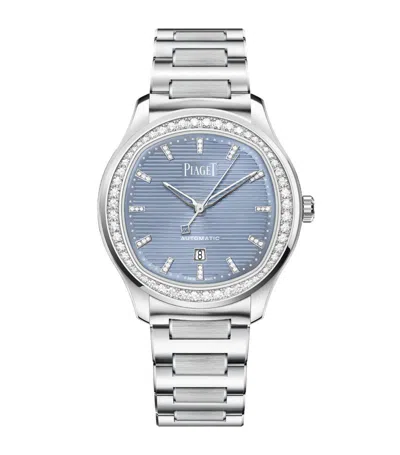 Piaget Stainless Steel And Diamond Polo Date Watch 36mm In Blue