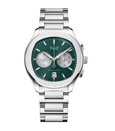 Piaget Stainless Steel Polo Chronograph Watch In Silver
