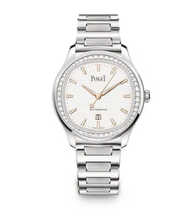 Piaget Steel And Diamond Polo Date Automatic Watch In Silver