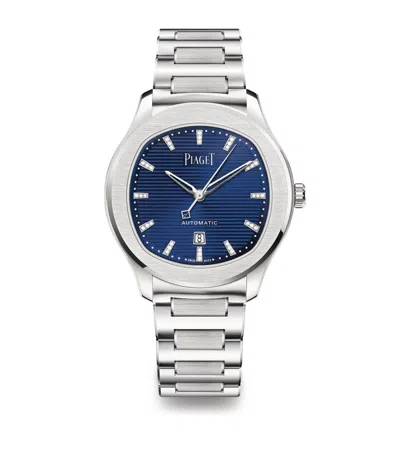 Piaget Steel And Diamond Polo Date Automatic Watch In White