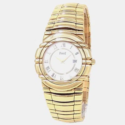 Pre-owned Piaget Tanagra 17041 M 401 D Quartz White Dial 18k Yellow Gold Women's Wristwatch 35 Mm