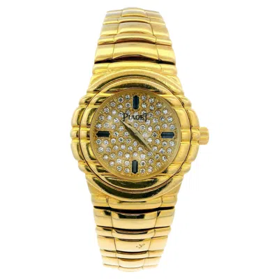 Pre-owned Piaget Tanagra Goa15262 18k Yellow Gold Pave Dial & Sapphire Ladies Watch