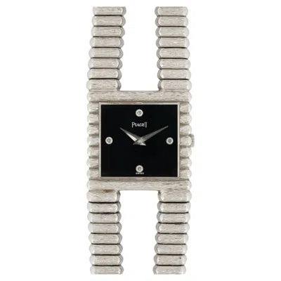 Pre-owned Piaget Vampire Emperador 9131 Onyx Diamond Dial 18k Wg 1970s In Black