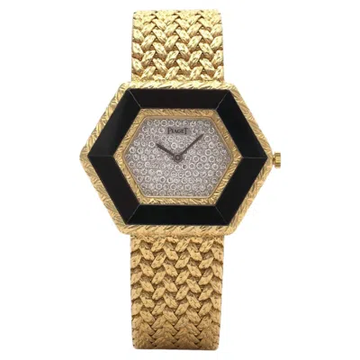 Pre-owned Piaget Vintage 1970s  18kt Gold Onyx Diamond Watch Ref. 9523 In Black