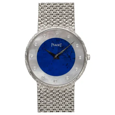 Pre-owned Piaget Vintage 1980s  18k Wg 9065 D4 Lapis Lazuli Mop Diamond Dial Quartz 31mm In Multi