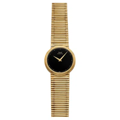 Pre-owned Piaget Vintage 1980s  763261 18k Yellow Gold Black Lacquer Dial Quartz 32mm