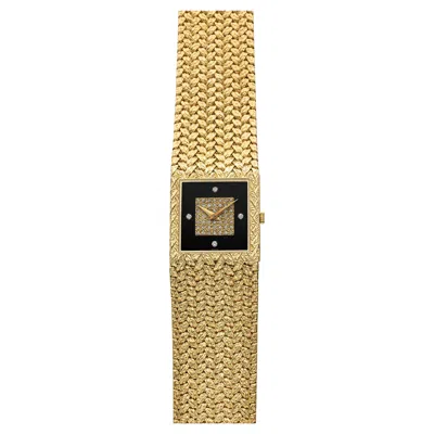Pre-owned Piaget Vintage 1980s  9131d2 18k Yellow Gold Onyx Pave Diamond Dial Manual 24mm