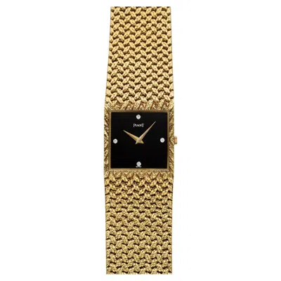 Pre-owned Piaget Vintage 1980s  Gold Watch 18k Yg 934d2 Manual Onyx Diamond 25mm In Black