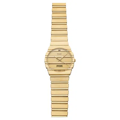 Pre-owned Piaget Vintage 1980s  Polo 15562 Day-date 18k Yg Champagne Dial Quartz 32mm In Multiple
