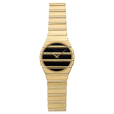 Pre-owned Piaget Vintage 1980s  Polo 7661 C 701 18k Yg Onyx Dial Quartz 34mm In Black
