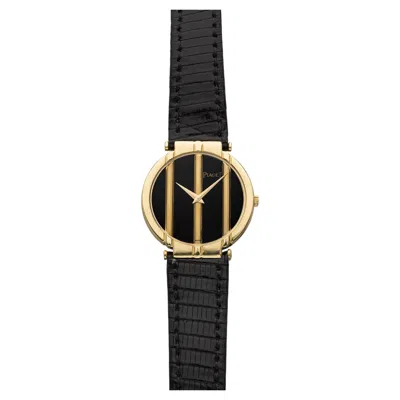 Pre-owned Piaget Vintage 1980s  Polo 8673 18k Yellow Gold Onyx Dial Quartz 31 Mm