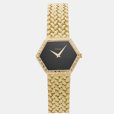 Pre-owned Piaget Vintage 9558 D2 Black Yellow Gold Manual Winding Women's Watches 26x23mm