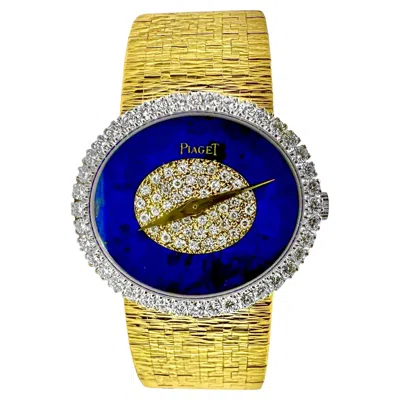 Pre-owned Piaget Vintage Ladies  Wristwatch Oval Lapis Lazuli & Diamond Dial In Yellow Gold
