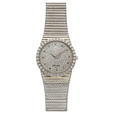 Pre-owned Piaget Vintage  12336 18k Wg Diamond & Emerald Pave Dial Automatic 34mm In Green