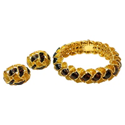 Pre-owned Piaget Vintage  Bracelet And Earrings Set, 18 Karat Yellow Gold And Enamal