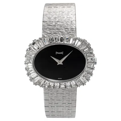 Pre-owned Piaget Vintage  Horizonal Oval 34m 98323a6 White Gold Baguette Diamond Onyx Watch