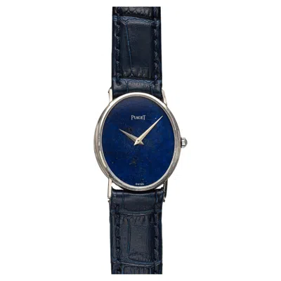 Pre-owned Piaget Vintage  Manual Wind 1970s 18k White Gold Blue Lapis Dial 25mm Baignoire