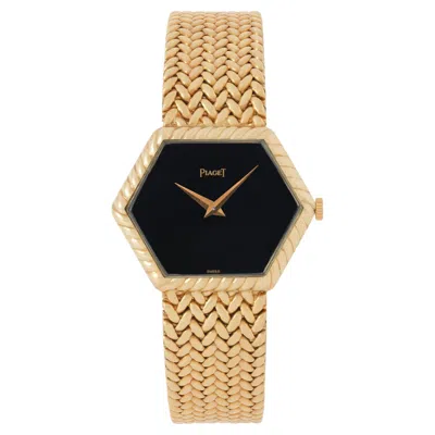 Pre-owned Piaget Vintage  Model 9559 Hexagon 18 Karat Yellow Gold Onyx Watch
