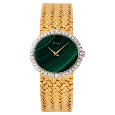 Pre-owned Piaget Vintage  Model 9806 D2 18 Karat Yellow Gold Diamond Bezel Malachite Dial