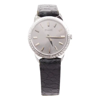 Pre-owned Piaget Vintage Sunburst Possession Silver Face Black Scaled Leather Logo Watch