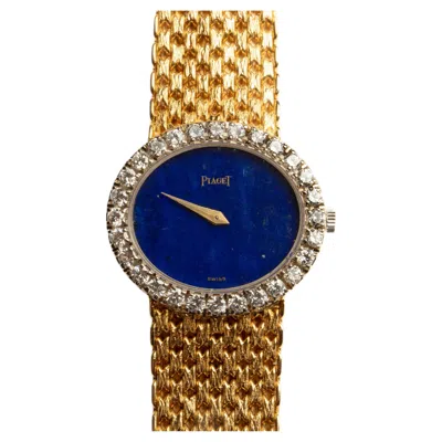Pre-owned Piaget Vintage Yellow Gold Diamond And Lapis Stone Dial Ladies Wrist Watch