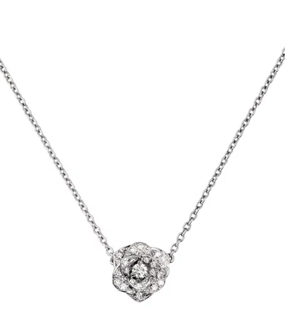 Piaget White Gold And Diamond Rose Pendant Necklace In Gray
