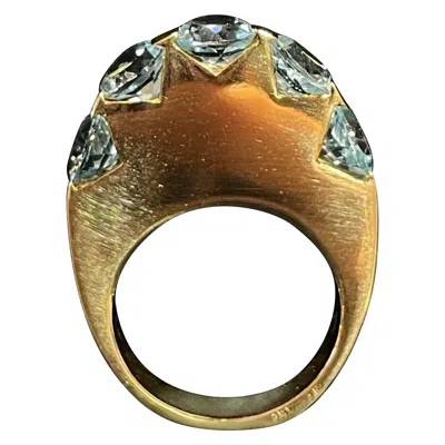 Pre-owned Pianegonda 18k Yellow Gold 3.55 Carat Blue Topaz Modernist Ring