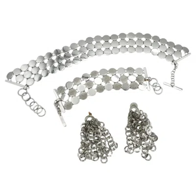 Pre-owned Pianegonda Silver Disc Link Necklace Bracelet And Dangle Earrings Set In Multiple
