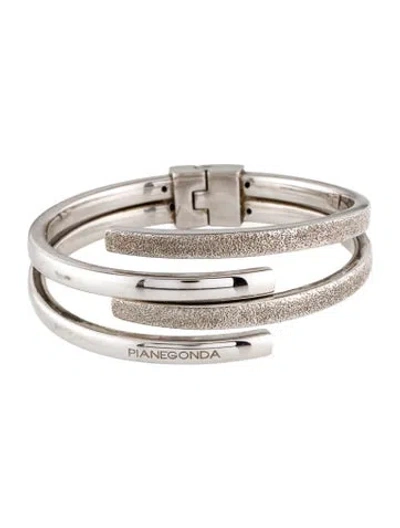Pre-owned Pianegonda Textured Hinged Bypass Bracelet, 7.5" In Multi