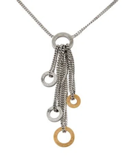 Pre-owned Pianegonda Two-tone Disk Tassel Lavalier Necklace, 17.5" In Multi