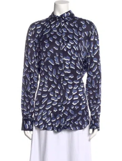 Pre-owned Piazza Sempione Animal Print Long Sleeve Blouse In Blue