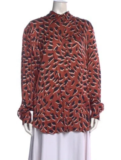 Pre-owned Piazza Sempione Animal Print Mock Neck Blouse In Pink