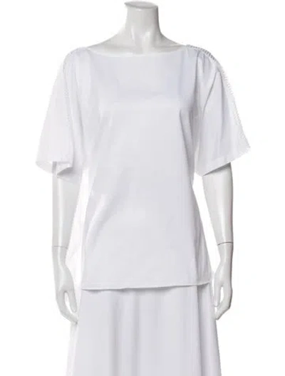 Pre-owned Piazza Sempione Bateau Neckline Short Sleeve Top In White