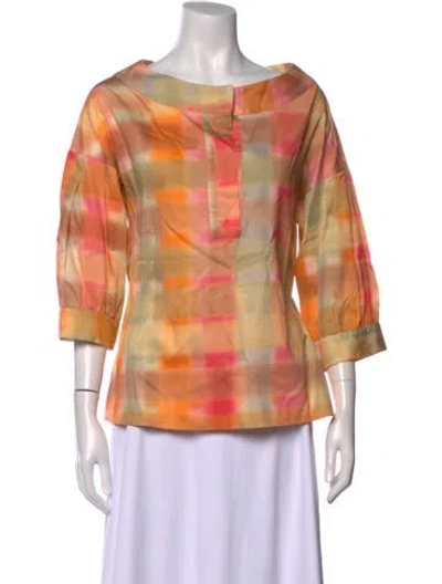Pre-owned Piazza Sempione Colorblock Pattern Crew Neck Blouse In Orange