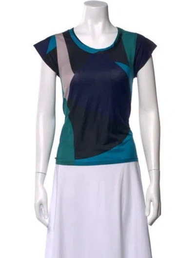 Pre-owned Piazza Sempione Colorblock Pattern Crew Neck Top In Blue
