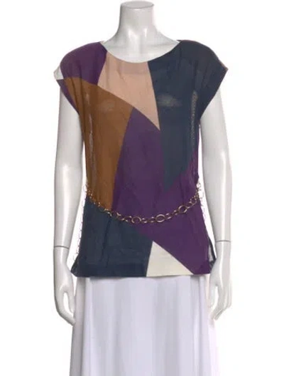 Pre-owned Piazza Sempione Colorblock Pattern Crew Neck Top In Neutral