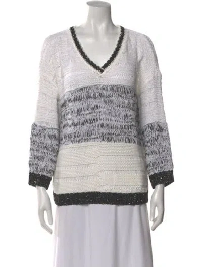 Pre-owned Piazza Sempione Colorblock Pattern V-neck Sweater In White