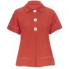 Piazza Sempione Cotton Blend Overstitch Babydoll Blouse Top In Red