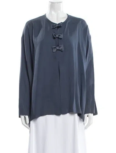 Pre-owned Piazza Sempione Crew Neck Long Sleeve Blouse In Blue
