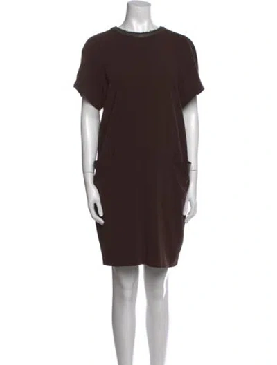 Pre-owned Piazza Sempione Crew Neck Mini Dress In Brown