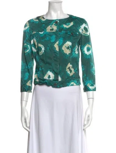 Pre-owned Piazza Sempione Floral Print Bateau Neckline Button-up Top In Green