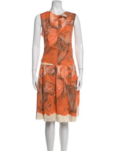 Pre-owned Piazza Sempione Floral Print Keyhole Accent Skirt Set In Orange