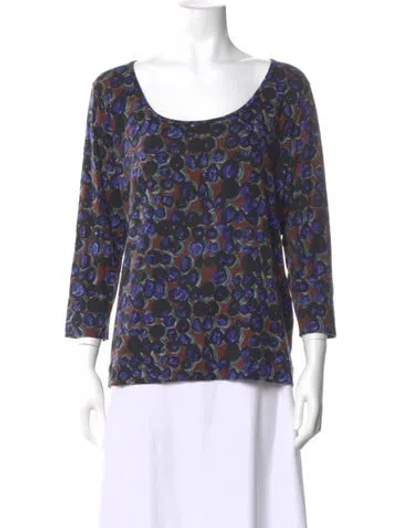 Pre-owned Piazza Sempione Floral Print Scoop Neck Top In Black