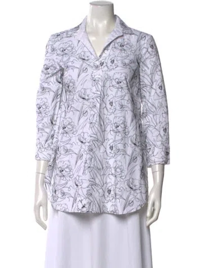 Pre-owned Piazza Sempione Floral Print Three-quarter Sleeve Blouse In White