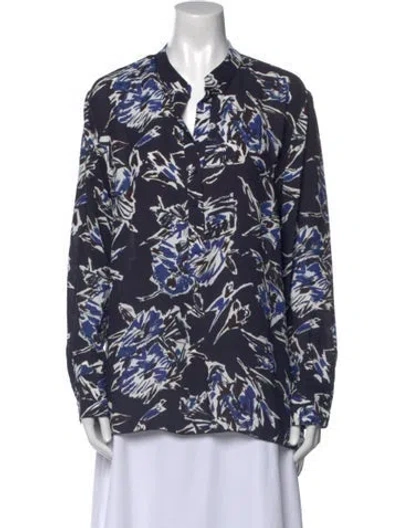 Pre-owned Piazza Sempione Floral Print V-neck Blouse In Blue