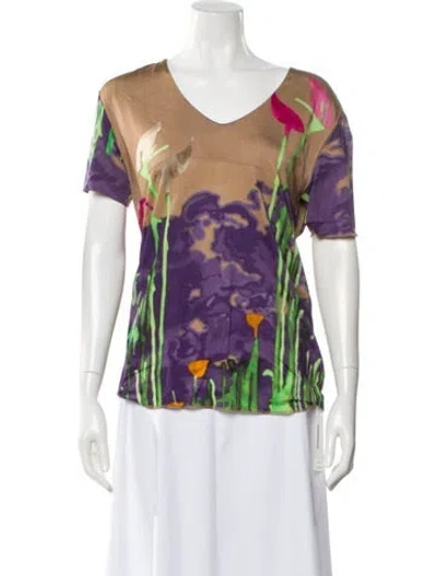Pre-owned Piazza Sempione Floral Print V-neck T-shirt In Purple